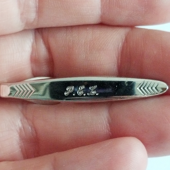 Vintage tie clip Swank engraved PEL monogram silver tone - Picture 5 of 10
